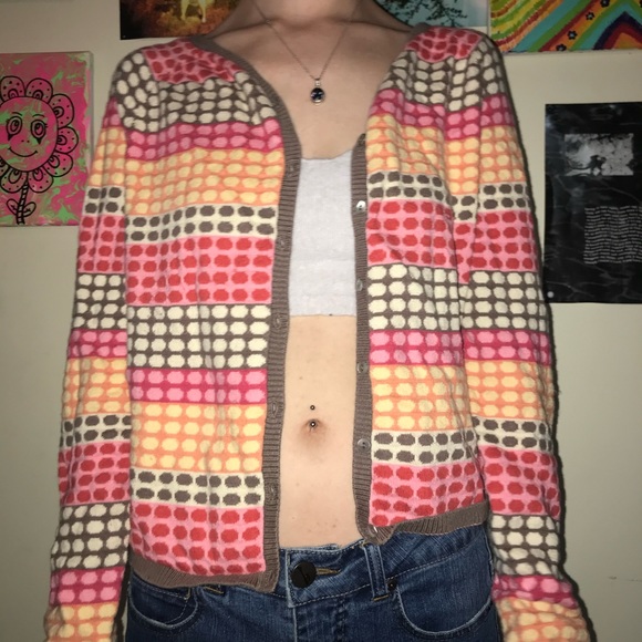 Talbots Funky Y2K polka dot OP art button down cardigan - Picture 5 of 9